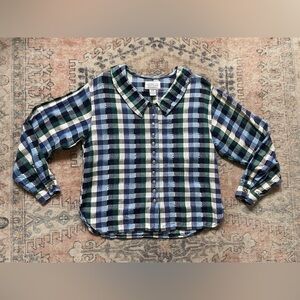 Angelique VTG Blue White Plaid Cottage Boho Western Peasant Button Blouse Wmen M
